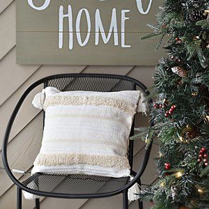 Throw Pillow Covers Set of 2 Boho Style 18x18 Beige &Tan w/ Tassels Cottagecore